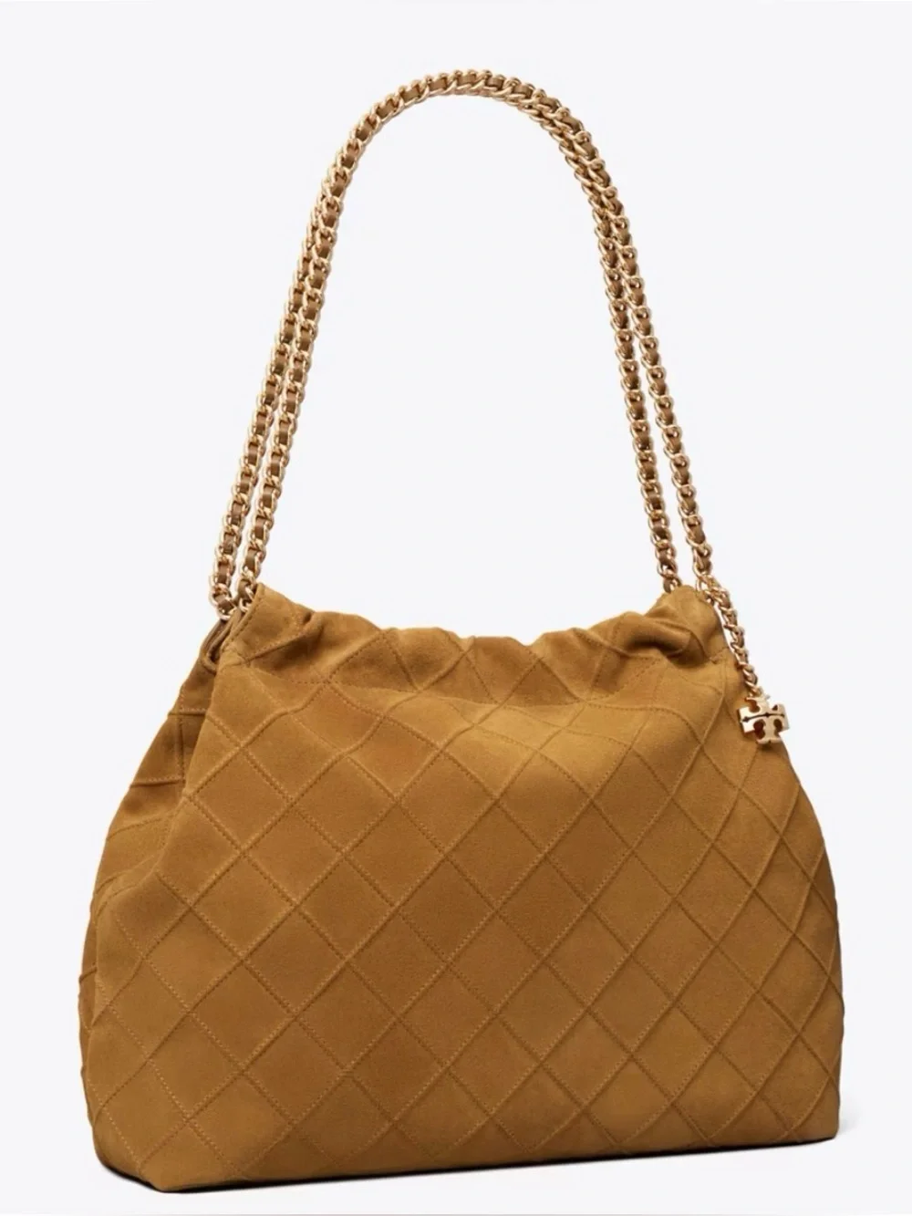 TORY BURCH FLEMING SOFT SUEDE HOBO BAG, CHICORY BROWN